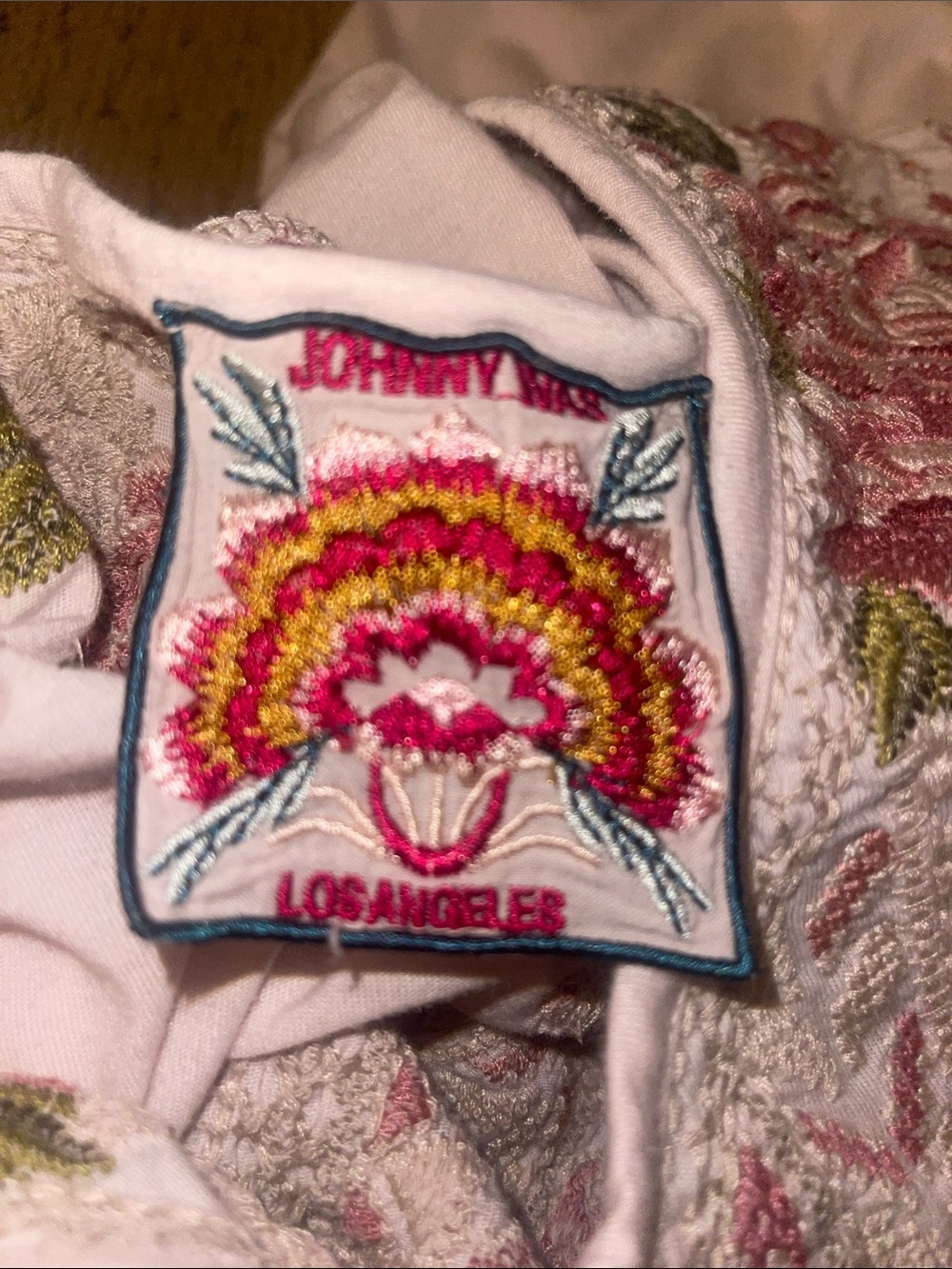 Johnny Was Embroidered Bohemian V-Neck Women’s Top - Cream with Pink Floral - Picture 3 of 4
